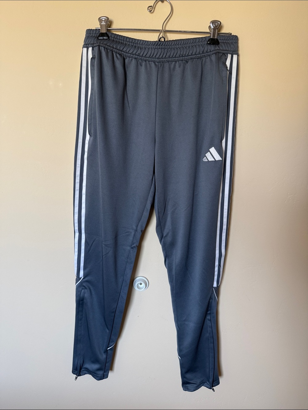 adidas Charcoal Track Pants with White Side Stripes